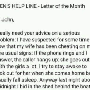 MEN’S HELP LINE – Letter of the month…