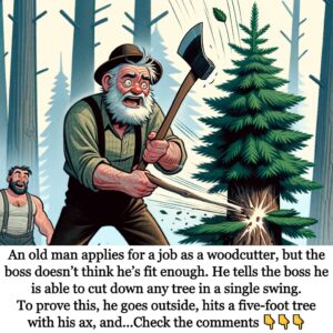 An old man applies for a job as a woodcutter