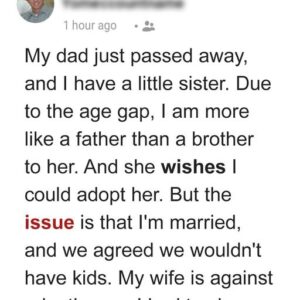 Brother Wants to Adopt His Little Sister after Dad’s Death, Finds Out His Wife Is against It