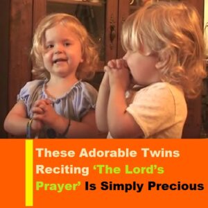 Daddy is teaching his twin girls to pray