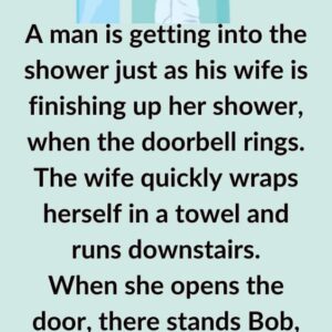 A man is getting into the shower just as his wife is finishing up her shower