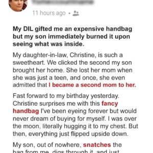 My Son Set Fire to the Expensive Handbag My Daughter-in-Law Gave Me for My Birthday after Seeing What Was Inside