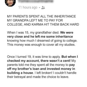 My Parents Spent All My College Fund Inheritance from Grandpa, but Karma Struck Back