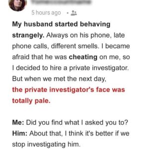 I Hired a Private Investigator to Reveal My Husband’s Cheating but His Real Secret Shocked Me to the Core