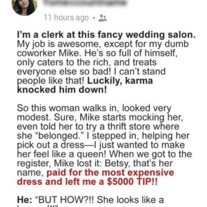 Rude Clerk Mocks Poorly Dressed Lady in Luxury Bridal Shop, Soon Learns She’s Marrying a Millionaire