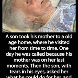 A son took his mother to a nursing home, where he visited her from time to time. One day he was called because his mother was not feeling well. Then the son, with tears in his eyes, asked her what he could do for her, and the mother answered