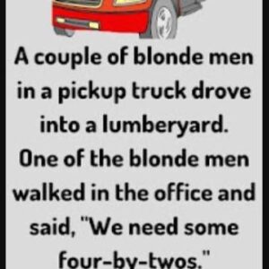 A couple of blonde men in a pickup truck