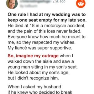 Woman Leaves Empty Seat for Late Son at Her Wedding, Sees Unfamiliar Man Occupy It